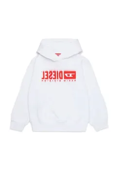 Diesel hanorac de bumbac pentru copii SGINNHOODL5 OVER SWEAT-SHIRT culoarea alb, cu gluga, cu imprimeu, J02042 imagine