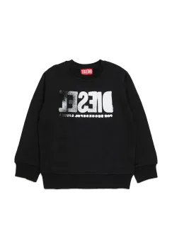 Diesel hanorac de bumbac pentru copii SIDER OVER SWEAT-SHIRT culoarea negru, cu gluga, cu imprimeu, J02619 imagine