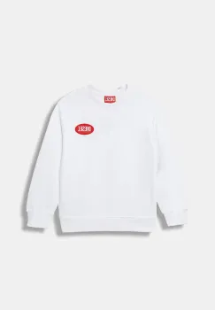 Diesel hanorac de bumbac pentru copii SPATCH OVER SWEAT-SHIRT culoarea alb, cu imprimeu, J02482 imagine