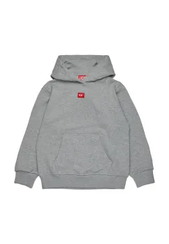 Diesel hanorac de bumbac pentru copii SXGINHOOD OVER SWEAT-SHIRT culoarea gri, cu gluga, melanj, J02502 imagine