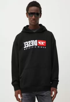 Diesel hanorac de bumbac S-BOXT-HOOD-DIV barbati, culoarea negru, cu gluga, cu imprimeu, A14945.0GEAD imagine