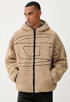 Diesel hanorac fleece S-ZAT culoarea bej, cu gluga, cu imprimeu, A18947.0KIBT imagine