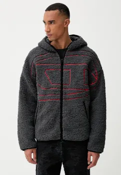 Diesel hanorac fleece S-ZAT culoarea gri, cu gluga, cu imprimeu, A18947.0KIBT imagine