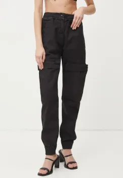 Diesel pantaloni de bumbac P-RIDE-Q3 TROUSERS culoarea negru, fason cargo, high waist, A17383.0NJBP imagine