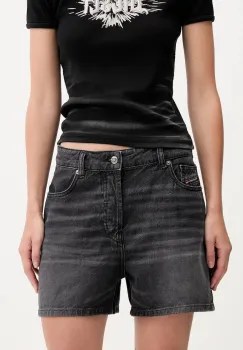 Diesel pantaloni scurti jeans DE-JIRO SHORTS culoarea negru, uni, high waist, A19060.0DBEM imagine