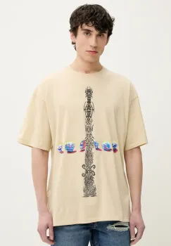 Diesel tricou din bumbac T-BOXT-R4 T-SHIRT barbati, culoarea bej, cu imprimeu, A16208.0DRAM imagine