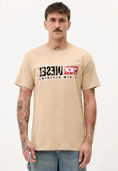 Diesel tricou din bumbac T-NORM-T6 culoarea bej, cu imprimeu, A19436.0PLAT imagine