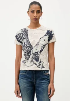 Diesel tricou din bumbac T-UNCUTIE-LONG-R1 culoarea bej, A19551.0DLBM imagine