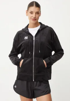 Dkny bluza din velur culoarea negru, cu gluga, neted, DP4J9544 imagine