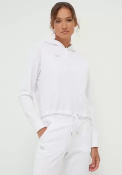 Dkny bluza femei, culoarea alb, cu gluga, cu imprimeu imagine