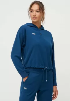 Dkny bluza femei, culoarea albastru marin, cu gluga, cu imprimeu imagine