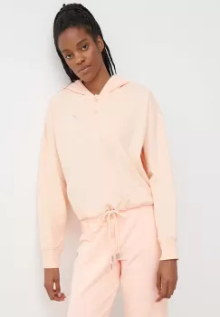 Dkny bluza femei, culoarea portocaliu, cu gluga, cu imprimeu imagine
