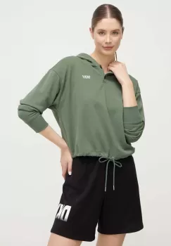 Dkny bluza femei, culoarea verde, cu gluga, cu imprimeu imagine