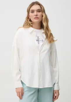 Dkny camasa de in femei, culoarea bej, cu guler clasic, regular, DJ5W2111 imagine