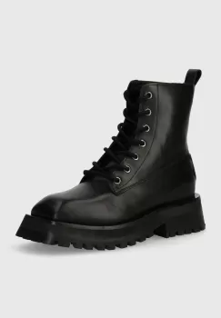 Dkny cizme de piele Farren femei, culoarea negru, cu toc plat, K2438890 imagine