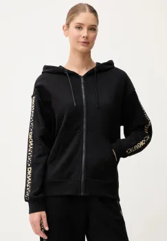 Dkny hanorac de bumbac culoarea negru, cu gluga, cu imprimeu, DP5J9645 imagine