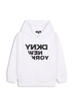 Dkny hanorac de bumbac pentru copii culoarea alb, cu gluga, cu imprimeu, D62248 imagine