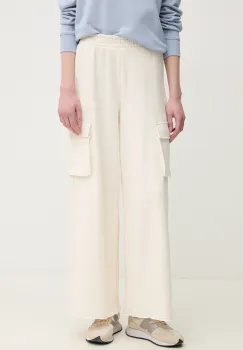 Dkny pantaloni de trening din bumbac femei, culoarea bej, neted, DJ5P3068 imagine