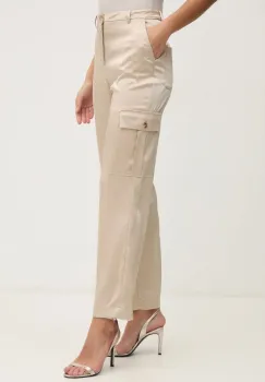 Dkny pantaloni femei, culoarea bej, drept, high waist, DJ4P3011 imagine