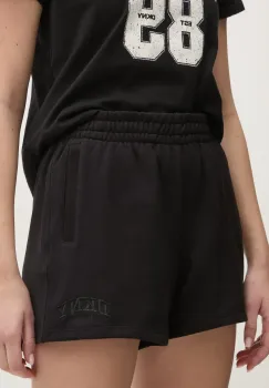 Dkny pantaloni scurti din bumbac femei, culoarea negru, uni, high waist, DP5S5252 imagine