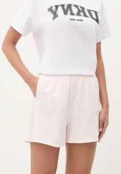 Dkny pantaloni scurti din bumbac femei, culoarea roz, uni, high waist, DP5S5243 imagine