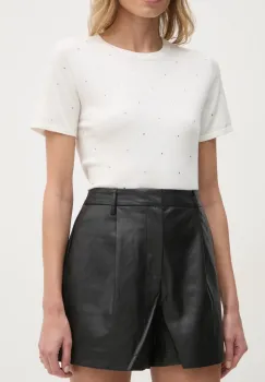 Dkny pantaloni scurti femei, culoarea negru, neted, high waist, DJ4S8032 imagine