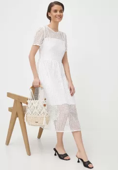 Dkny rochie culoarea alb, midi, evazati, DD4AH520 imagine