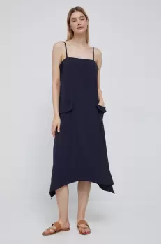Dkny rochie culoarea albastru marin, midi, evazati imagine