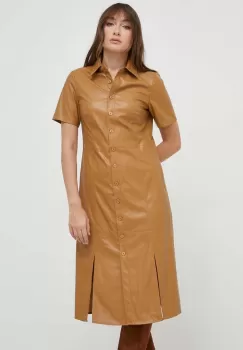 Dkny rochie culoarea maro, midi, drept imagine