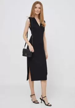 Dkny rochie culoarea negru, midi, drept imagine