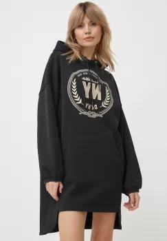 Dkny rochie din bumbac culoarea negru, mini, oversize, D2A4B053 imagine