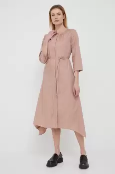 Dkny rochie din bumbac culoarea roz, midi, evazati imagine