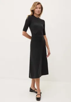 Dkny rochie din lana culoarea negru, midi, evazati, D2G4A155 imagine