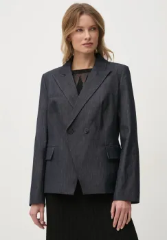 Dkny sacou culoarea albastru marin, cu doua randuri de nasturi, melanj, DJ4J6010 imagine