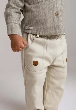 Donsje pantaloni din bumbac pentru bebelusi Kassim Trousers Bear culoarea bej, neted, 4096301 imagine