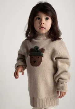 Donsje pulover de lana pentru bebelusi Denn Merino Wool Sweater Bear culoarea bej, 4083501 imagine