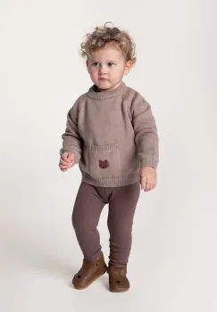 Donsje pulover din bumbac pentru bebelusi Loeke Sweater Bear culoarea maro, 3026002 imagine