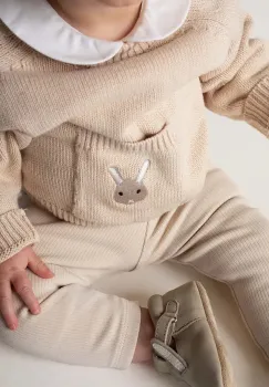 Donsje pulover din bumbac pentru bebelusi Loeke Sweater Bunny culoarea bej, light, 3037802 imagine
