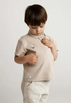 Donsje tricouri polo din bumbac pentru copii Wouti Shirt Groom culoarea bej, uni, 4098701 imagine