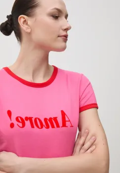 Drivemebikini tricou din bumbac Amore Vintage femei, culoarea roz, 2024-DMBS-03-PR imagine