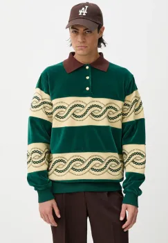 Drole de Monsieur bluza Le Polo Sweat TressE barbati, culoarea verde, cu imprimeu, E.PL133.CO171.DGN Le Polo Sweat TressE imagine