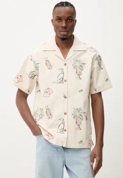 Drole de Monsieur camasa din bumbac La Chemise Brodee Country Club barbati, culoarea bej, regular, G-SH214-CO198-EC imagine
