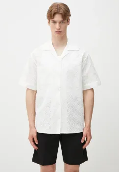 Drole de Monsieur camasa din bumbac La Chemise Brodee Tapisserie barbati, culoarea alb, cu guler clasic, relaxed, G-SH213-CO196-WT imagine