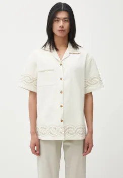 Drole de Monsieur camasa din bumbac La Chemise BrodEe Tresses culoarea bej, regular, H.SH227.CO215 imagine