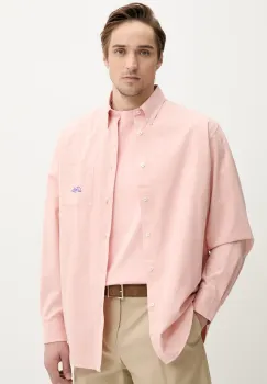 Drole de Monsieur camasa din bumbac La Chemise Lavee Drule barbati, culoarea roz, cu guler clasic, relaxed, G-SH195-CO178-LPI imagine