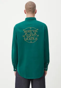 Drole de Monsieur camasa din bumbac La Chemise Slogan Tresses culoarea verde, cu guler button-down, relaxed, H.SH237.CO217 imagine