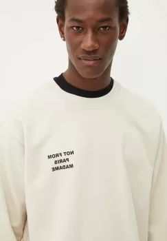 Drole de Monsieur hanorac de bumbac barbati, culoarea bej, cu imprimeu, PERM.SW149.CO127 Le Sweatshirt Slogan imagine