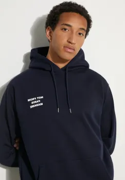 Drole de Monsieur hanorac de bumbac Le Hoodie Slogan barbati, culoarea albastru marin, cu gluga, cu imprimeu, PERM-HO162-CO127-NY imagine