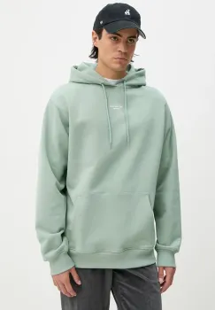 Drole de Monsieur hanorac de bumbac Le Hoodie Slogan Classique barbati, culoarea verde, cu gluga, neted, E.HO161.CO127.WG Le Hoodie Slogan Classique imagine