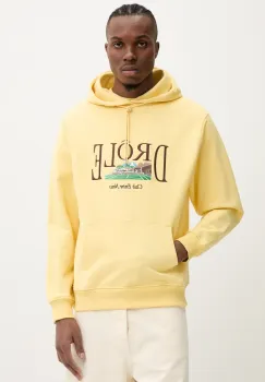 Drole de Monsieur hanorac de bumbac Le Hoodie Tennis Court culoarea galben, cu gluga, cu imprimeu, G-HO176-CO127-LYL imagine